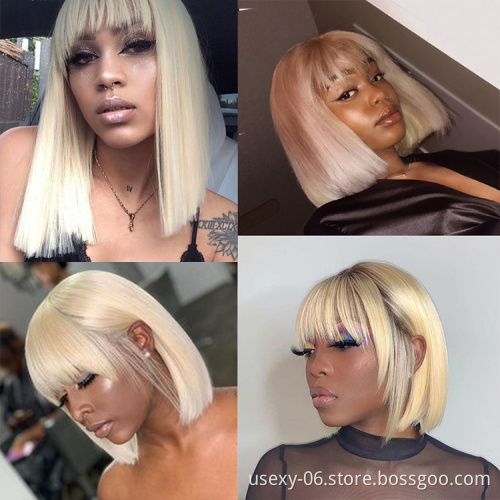 Large Stock cheap Black and 613 Blonde Machine Made Human Hair Wigs 8-14 Inch Glueless Bob Short Wig For Black Women